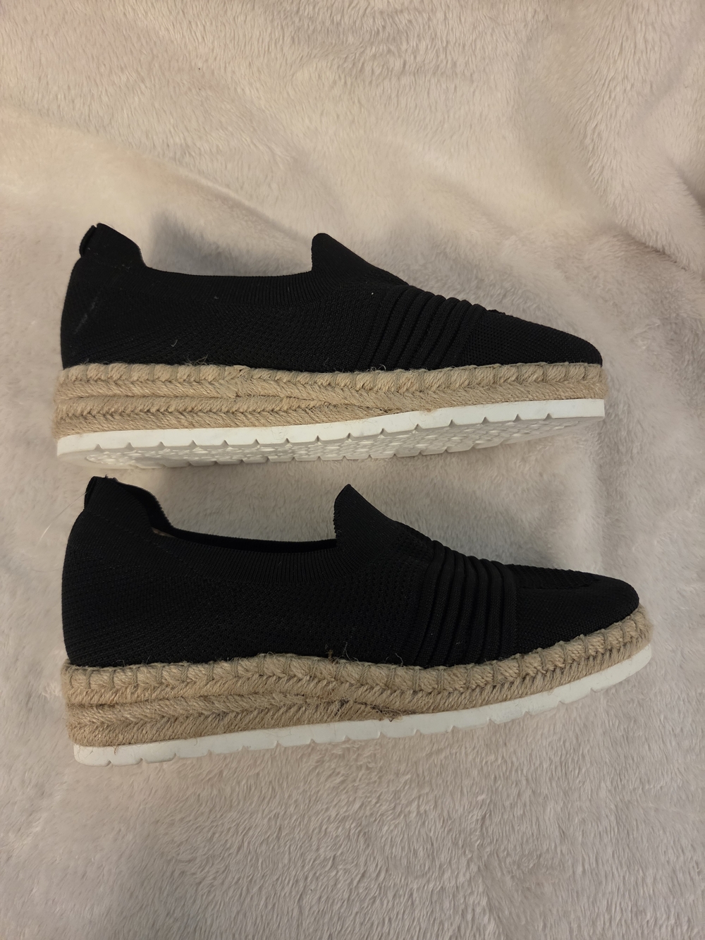 Adrienne Vittadini Black Slip-On Espadrille Platform Sneakers